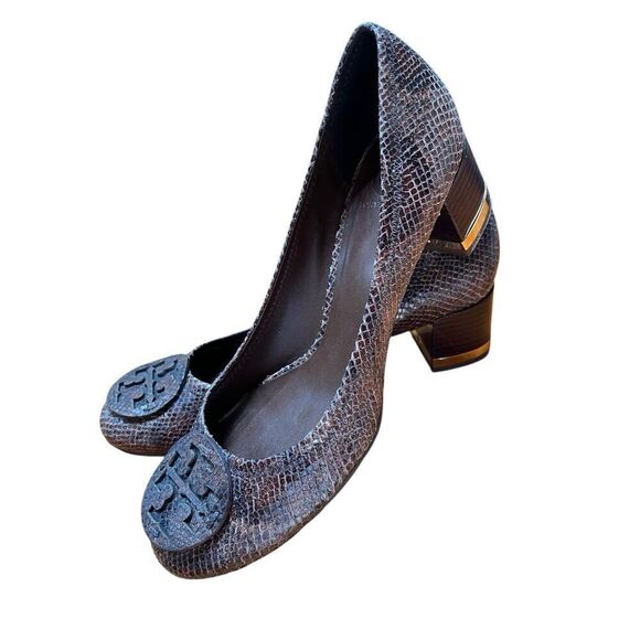 NWOB Tory Burch Amy Brown Snake Skin Leather Block Low Heels 10.5 US - Picture 16 of 16